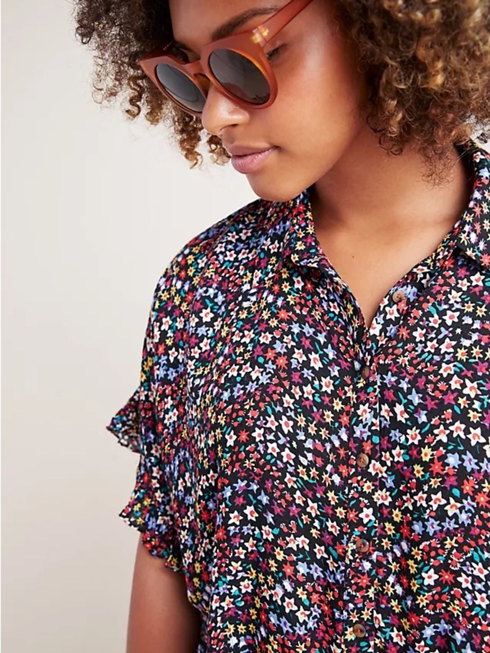 Maeve Anthropologie Mallory Ruffled Floral Button-Down Blouse